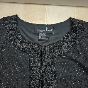 Vintage Laurence Kazar Black Beaded Silk Long Sleeve Formal Jacket Top